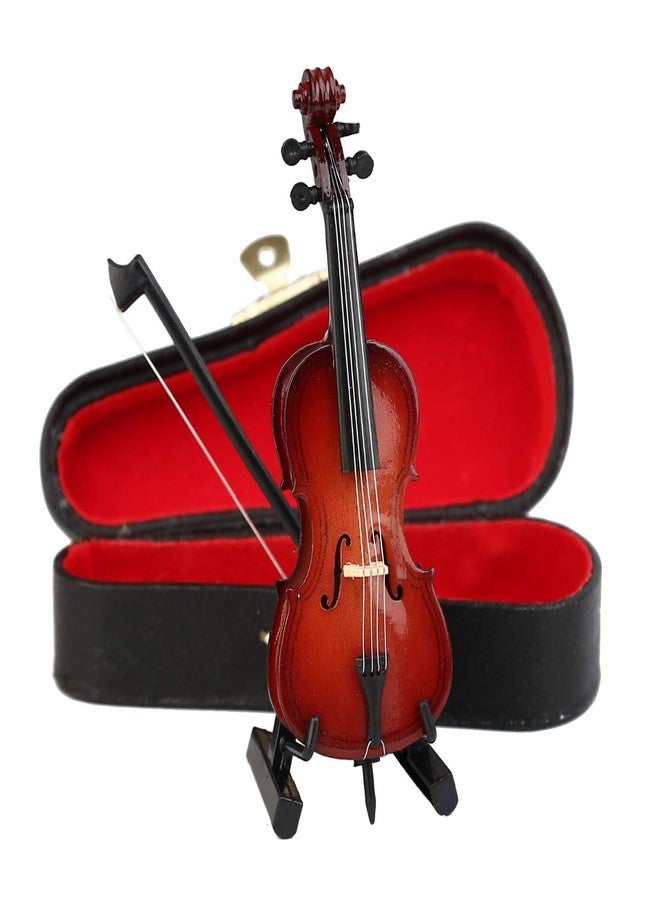 Dselvgvu Wooden Miniature Cello with Stand, Bow and Case Mini Musical Instrument Cello Replica Collectible Figurines Dollhouse Accessories Model Home Decoration Display Ornament (3.94"x1.38"x0.43") - Image 5